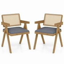 Set of 2 Rattan Accent Chairs with Padded Cushion and Rubber Wood Frame