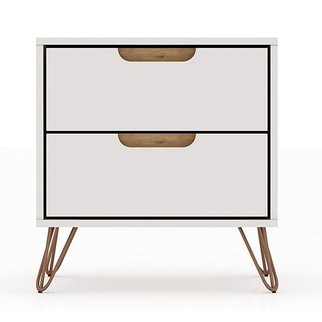 Manhattan Comfort Rockefeller Modern Home 2 Drawer Nightstand Drawer, Off White