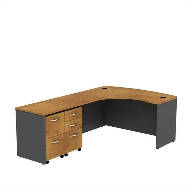 Series C 60W Bow Front L Desk with Drawers in Natural Cherry - Engineered Wood