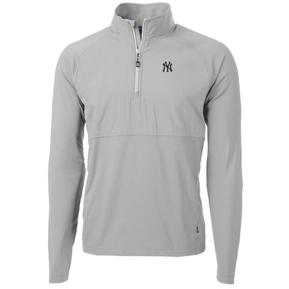 Men's Cutter & Buck Gray New York Yankees Adapt Eco Knit Hybrid Recycled Quarter-Zip Pullover Jacket