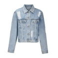 thumbnail image 6 of IROINNID Denim Jacket for Women Long Sleeve Turndown Lapel Light Wash Jean Jacket Solid Color Lightweight Button Down Basic Outerwear,Light Blue, 6 of 9