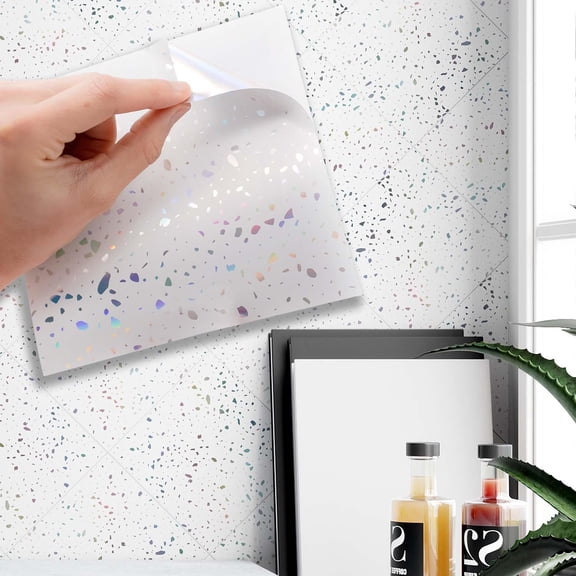 Walplus Peel and Stick Backsplash Terrazzo Holographic Glitter Wall Tile Decals 24 Pcs 6" x 6"