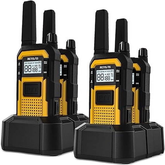 RB48 Heavy Duty Walkie Talkies, Waterproof Two Way Radio, Advanced Triple Proof, 2000 mAh, Emergency, 2 Way Radio Long Range for Job Site (4 Pack) Yellow