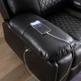thumbnail image 6 of Power Reclining Sofa Set 3+2 with Bluetooth Speakers, LED Base Lighting & Storage Console in Black Faux Leather for Home Theater & Gaming, 6 of 6