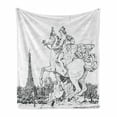 thumbnail image 1 of Antique Soft Flannel Fleece Throw Blanket, European Cityscape France Historical Rearing Horse Eiffel Tower Print, Cozy Plush for Indoor and Outdoor Use, 60" x 80", Black White, by Ambesonne, 1 of 6