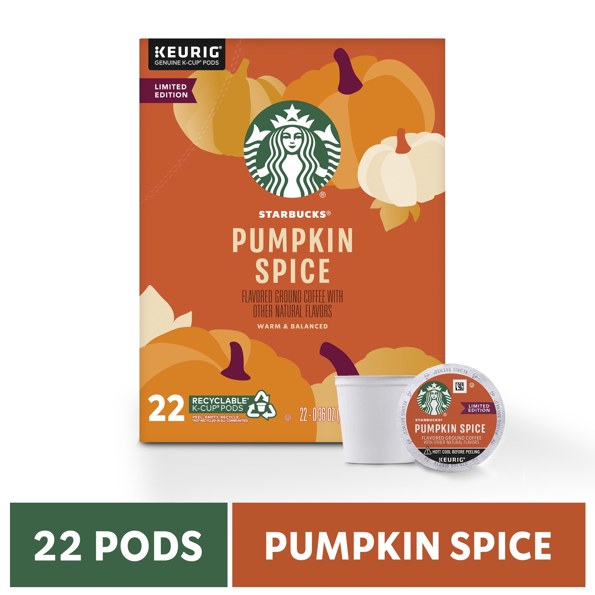 Starbucks K Cup Coffee Pods, Pumpkin Spice Flavored Light Roast Coffee