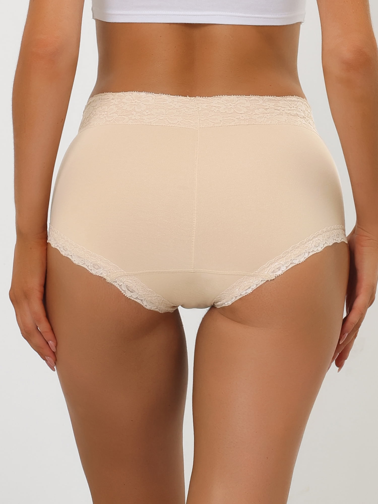 DARING DIVA Women's Cotton High-Lace Trim Tummy Full Coverage Brief Panties L Beige