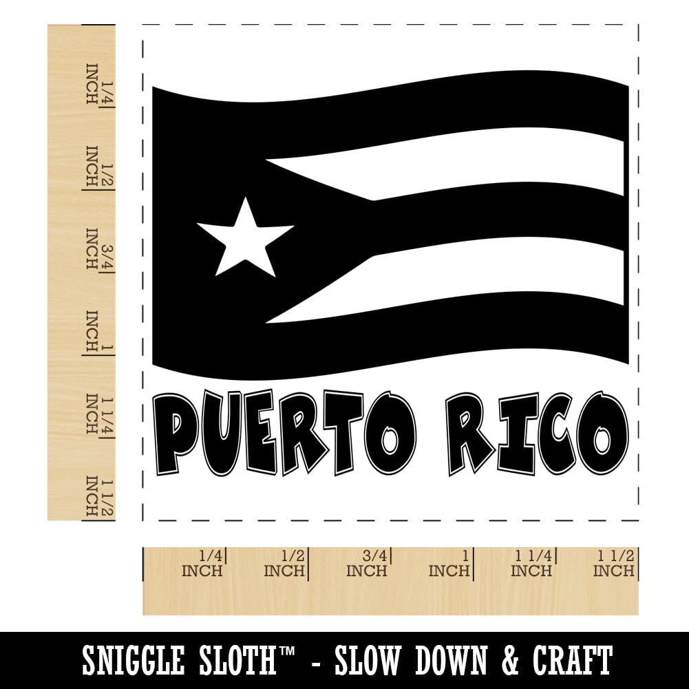Puerto Rico with Waving Flag Cute Self-Inking Rubber Stamp Ink Stamper - Blue Ink - Large 1-1/2 Inch
