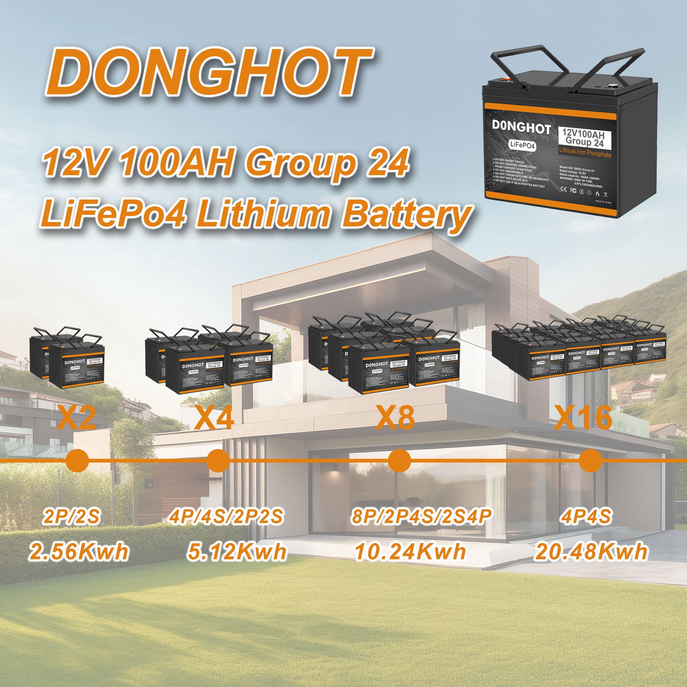 12V 100AH LiFePo4 lithium Deep Cycle Battery with 100A BMS for Trolling Motor,RV,Golf Cart