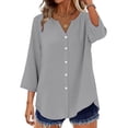 thumbnail image 6 of ManxiVoo Boho Button Down Shirts for Women V Neck 3/4 Sleeve Tops Loose Fit Vacation Wear Spring Summer Beach Cover Up Casual Chic Outfit XL Size Green, 6 of 8