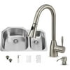 VIGO All-In-One 31” Braddock Stainless Steel Double Bowl Undermount Kitchen Sink Set With Aylesbury Faucet In Stainless Steel, Two Grids, Two Strainers And Soap Dispenser