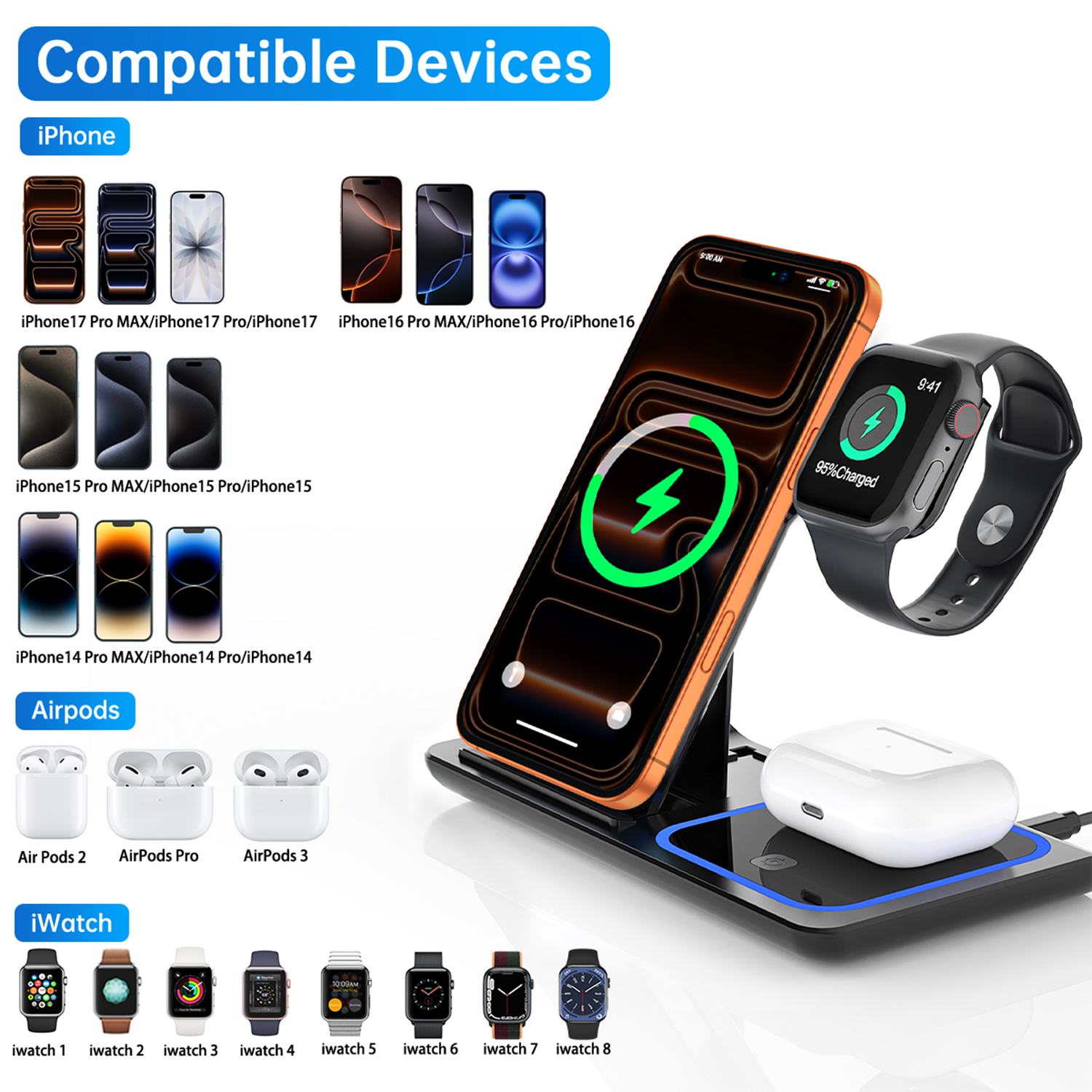 Cshidworld 3-in-1 Wireless Charging Station, 18W Fast Charge photo 6