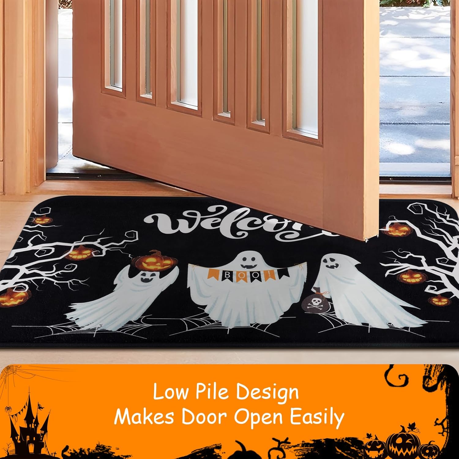 BLEUM CADE Halloween Doormat Outdoor,Ghost Welcome Door Mat Outside Entrance,Non-slip Entry Rug,18" x 30"