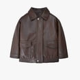 thumbnail image 4 of SERTGUTR Boys' PU Jacket Lapel Collar Relaxed Fit Snap Button Front Flap Pockets Elastic Hem Long Sleeve Outerwear, 4 of 8