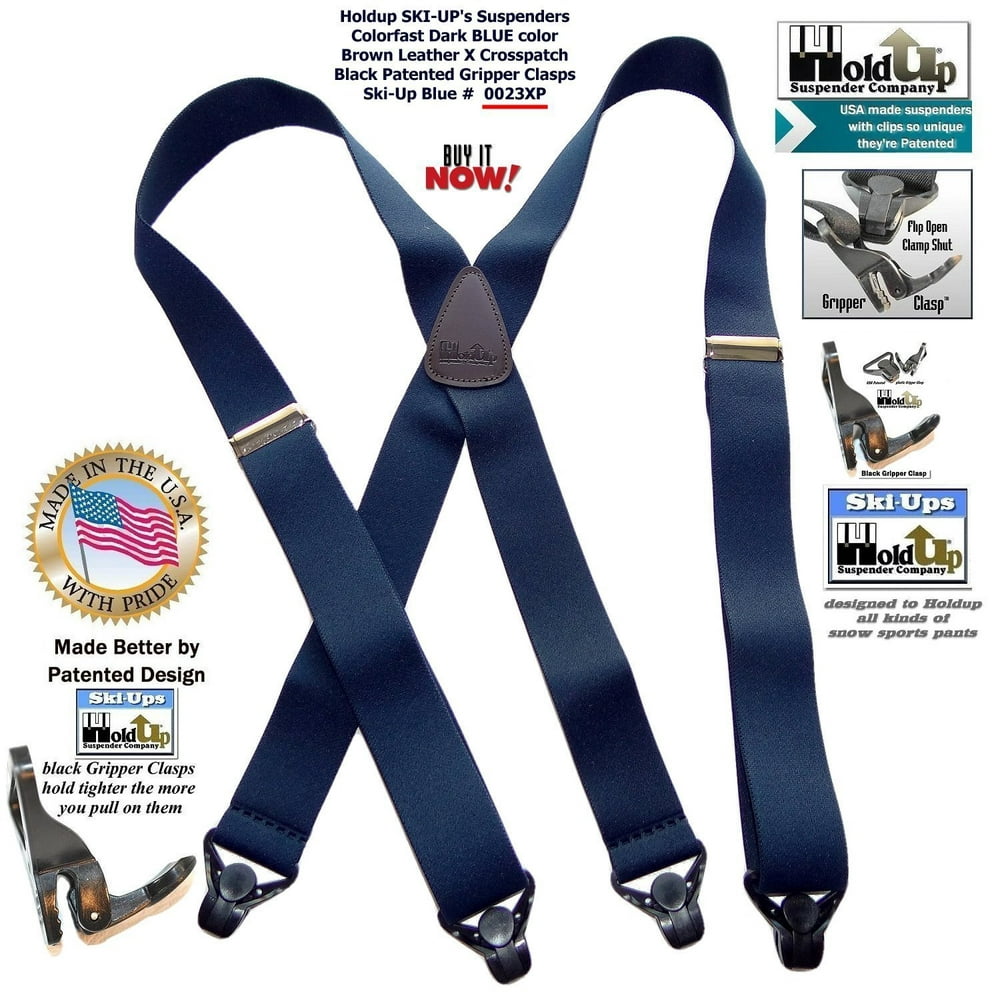 Holdup Suspender Dark Blue Holdup Brand Snow Ski Xback Suspenders with Patented black Gripper