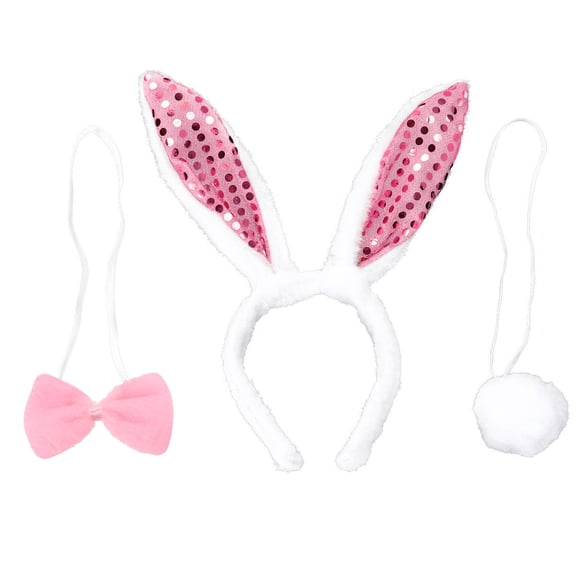 SWETRACE 3-Piece Ears Headband, Bunny Tail and Tie Set, Plush Costume Accessories for Kids Party Dress Up Role Play