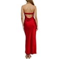 thumbnail image 2 of Amazhiyu Women Strapless Satin Silk Tube Dresses Cut Out Back Bodycon Cocktail Party Long Dress, 2 of 8
