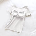 thumbnail image 5 of Olyvenn Built in Bra Tops Women Loose Fit Scoop Neck Short Sleeve Wear Summer Padded Bra Breathable Lounge T-Shirts White L, 5 of 8