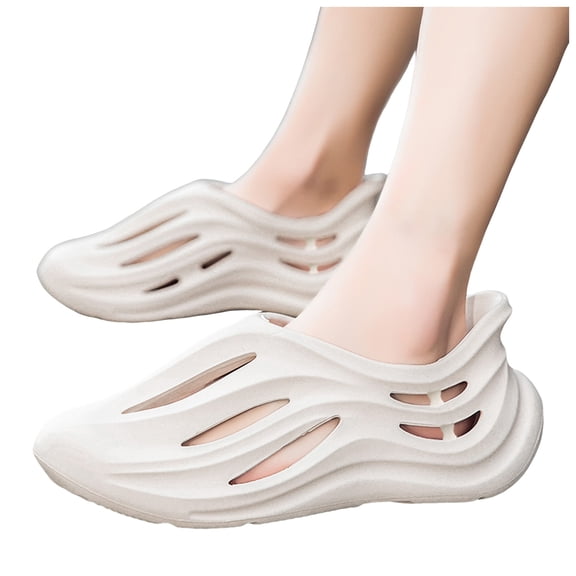 Clogs for Men Hollow out Water Sandals Quick Drying Garden Shoes Outdoor Nonslip Soft Sole Sneakers Breathable Slip on Slides Beige Size 10.5