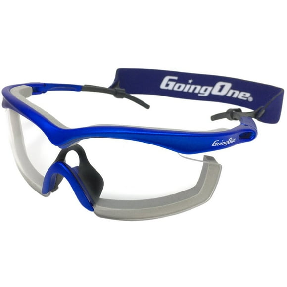 Going One Sports Safety Glasses - Raquet Sports Protective Eyewear, Eye Protection Goggles for Pickleball, Racquetball, Squash, Basketball; with Anti-Fog Lenses and Padded Eye Rims, Senior Size, Blue
