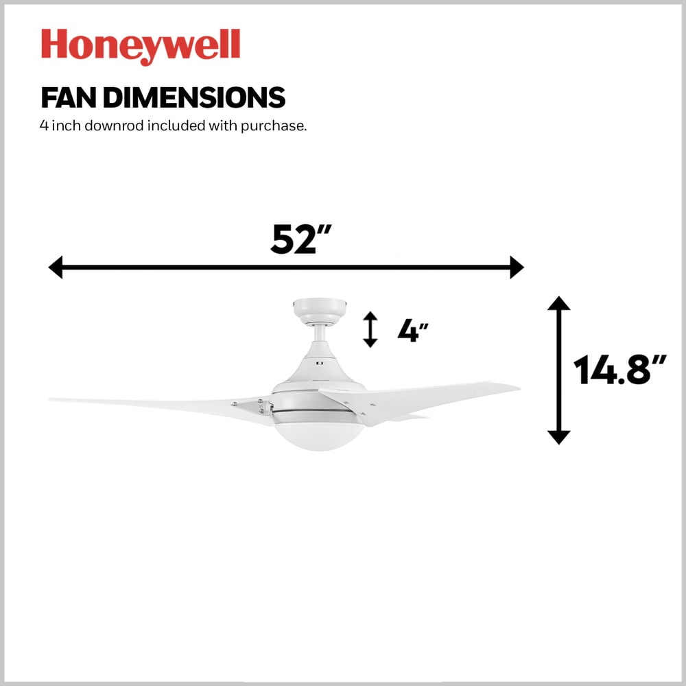 Honeywell 51804-45 52 in. Remote Control Contemporary Indoor LED Ceiling Fan with Light - Bright White