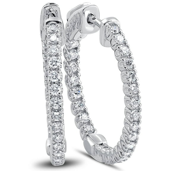 Pompeii 1.25 Ct Diamond Oval Shape Inside Outside Hoops Earrings 14k White Gold 1" (G,VS)