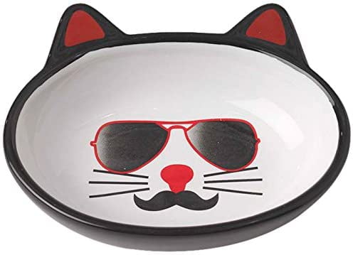 Stoneware Cat Bowl 5.5-Inch Wide and 1.5-Inch Tall Saucer with 5.3-Ounce Capacity Black 