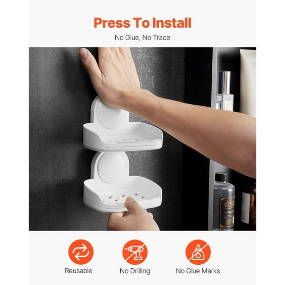 Rustproof Suction Cup Soap Dish with Double Layer Drain Tray for Shower - Holds Bar Soap & Sponge