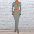 thumbnail image 2 of Chaqueta de punto para mujer falda larga cuello redondo un solo pecho color sólido traje de vacaciones FLhrweasw Nuevo, 2 of 9