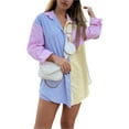 thumbnail image 2 of Franhais  Fall Fashion Tops Button Down Oversized Shirts Long Sleeve Striped Print Color Block Loose Tops（S-L）, 2 of 8