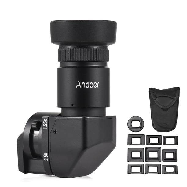 Visor Andoer Visor de cámara 1.25X/ 2.5X Aumento Visor de ángulo recto con 10 adaptadores de montaje Reemplazo para cámara Canon Nikon Pentax Olympus Leica Fujifilm DSLR Andoer Visor
