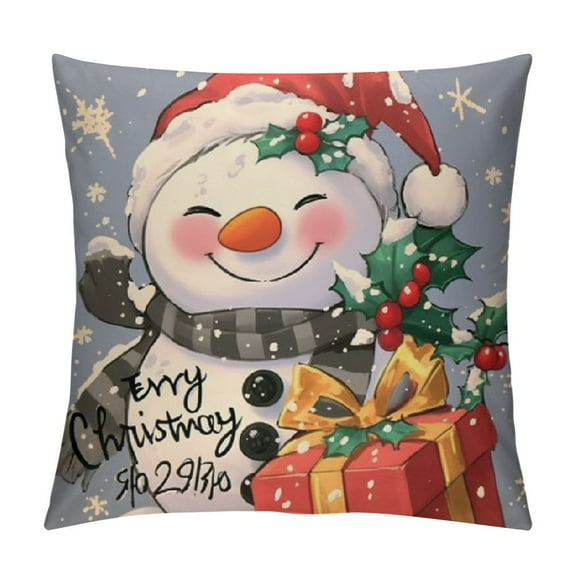 Patifu Gray Christmas Pillow Covers Santa Claus Snowman Christmas Grey Throw Pillow Covers Xmas Winter Holiday Pillows Decorative Pillow Covers Cushion Cases for Sofa Couch 12x12in