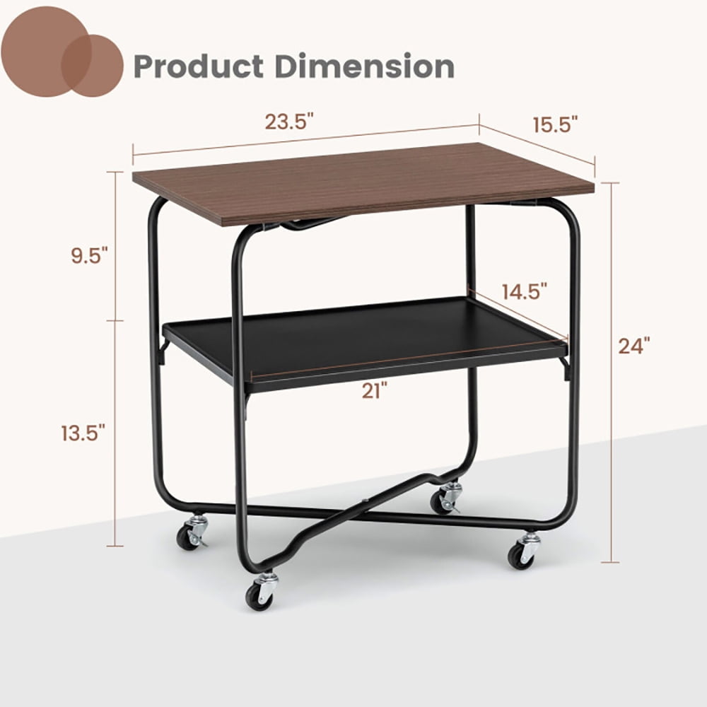 Finihen End Table, 2-Tier End Table with Metal Storage Shelf and Foldable Frame, Sofa Side Table, Bed Side Table, for Living Room, Bedroom, Brown Finihen End Table, 2-Tier End Table with Metal Storage Shelf and Foldable Frame, Sofa Side Table, Bed Side Table, for Living Room, Bedroom, Brown