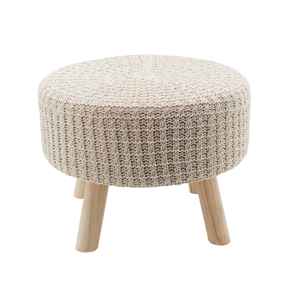Parisloft Cotton Hand Knitted Multipurpose Vanity Seat, Foot Rest, Modern Makeup Dressing Stool