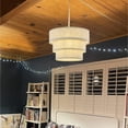 thumbnail image 2 of 3-Tier Drum Linen Plug in Pendant Light with15ft Hemp Rope Cord E26 Dimmer Switch Hanging Lights Fixture Plug in Chandelier for Kitchen Island Dining Room Entryway Hallway-1Pack, 2 of 6