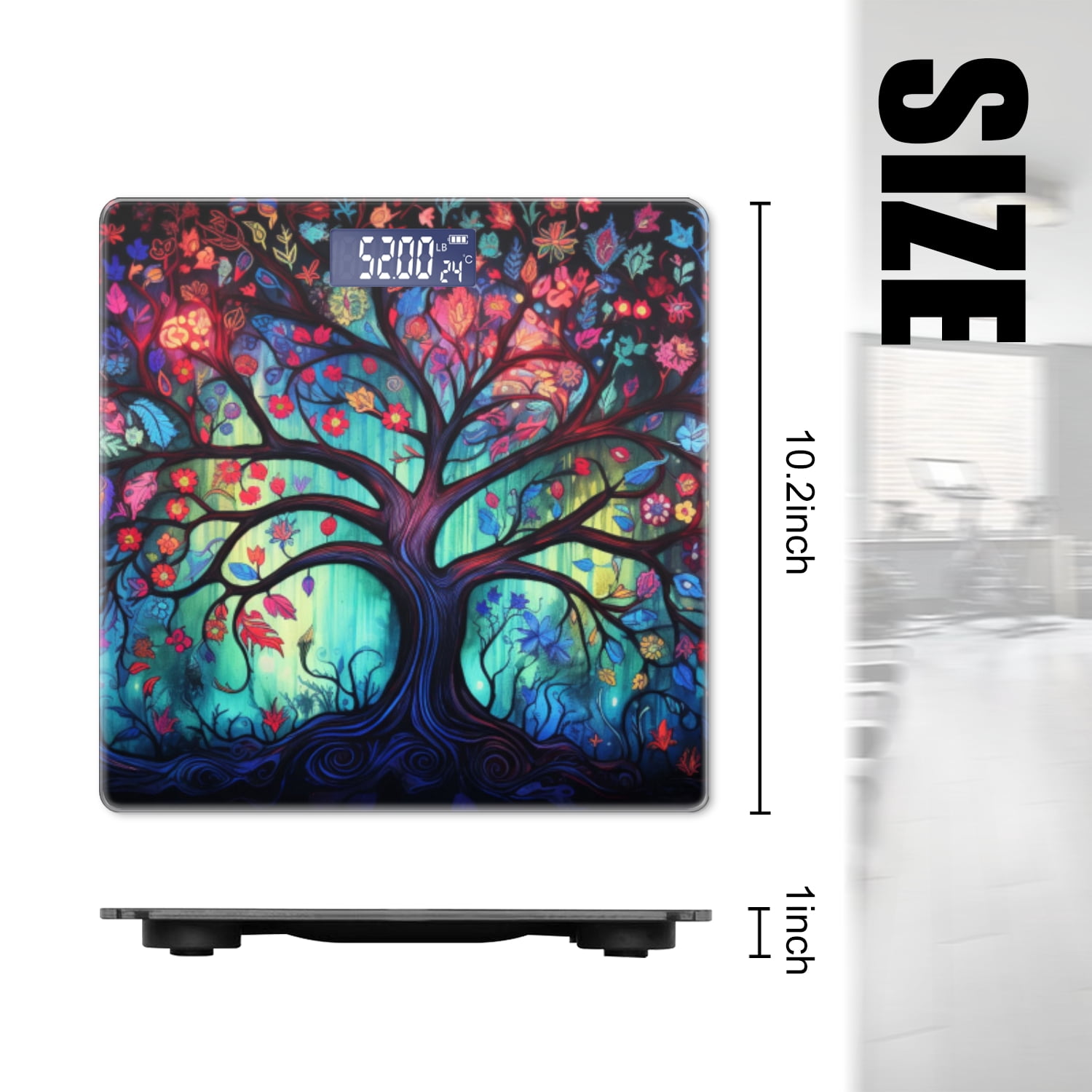 Bathroom Scale, Highly Accurate Digital Body Scale,Precisely Measures Weight up to 400 lbs-Colorful Tree Of Life With Leaves And Flowers