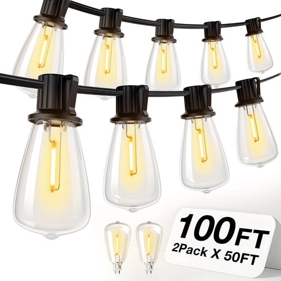 100FT IP54 Waterproof LED Outdoor String Lights - ETL Listed, Shatterproof ST38 Bulbs, Dimmable & Connectable