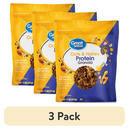(3 pack) Great Value Oats and Honey Protein Granola, 11 oz
