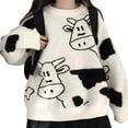 thumbnail image 2 of Pullovers à Manches Longues pour Femmes, Col Rond, Imprimé Vache, Tricoté, Surdimensionné, 2 of 6