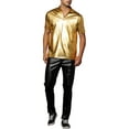 thumbnail image 2 of INSPIRE CHIC Metallic T-Shirt for Men's Stand Collared Shiny Disco Party Polo Tops L Golden, 2 of 5