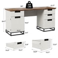 thumbnail image 4 of 59"  Executive Desk with File Drawer and Storage Cabinet, Wooden Computer Table with 3 Drawers for Work and Study, Antique White (Antique White with Black), 4 of 10