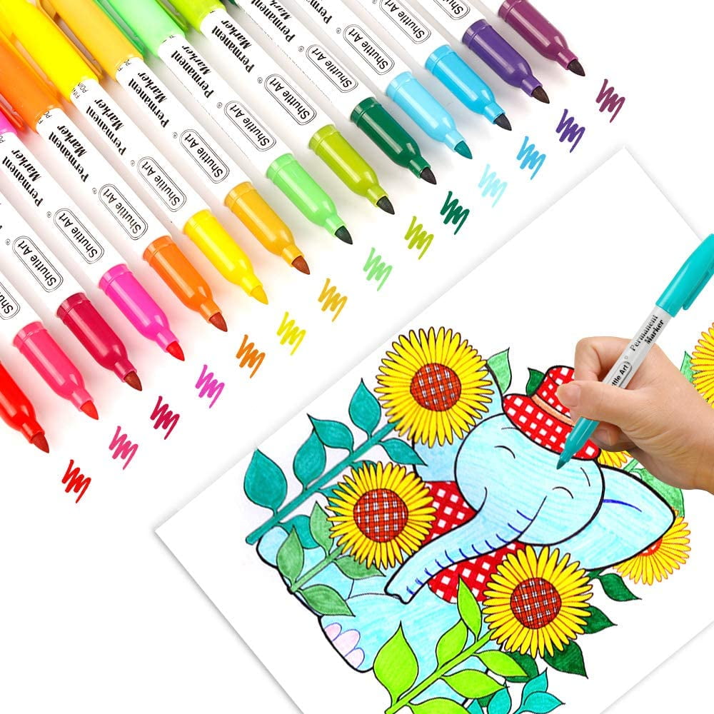 (3 pack) Permanent Markers, Shuttle Art 24 Colors Fine Point Assorted Colors Permanent Marker Set, Works on Plastic,Wood,Stone,Metal and Glass for Doodling, Coloring, Marking