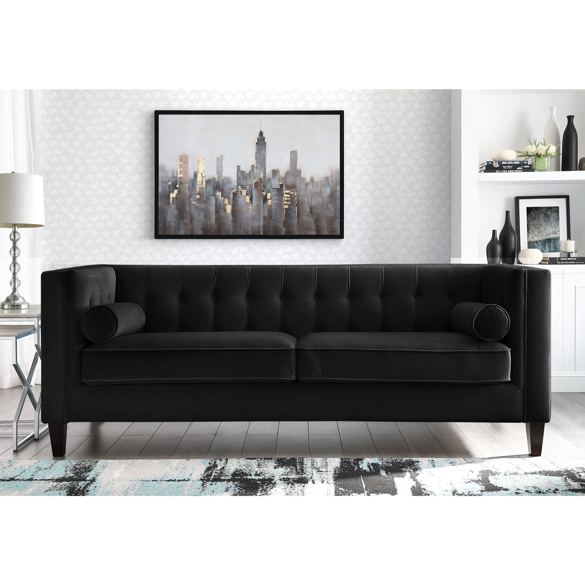 Inspired Home Rin Velvet Sofa On, Tufted Black Sofa Bed