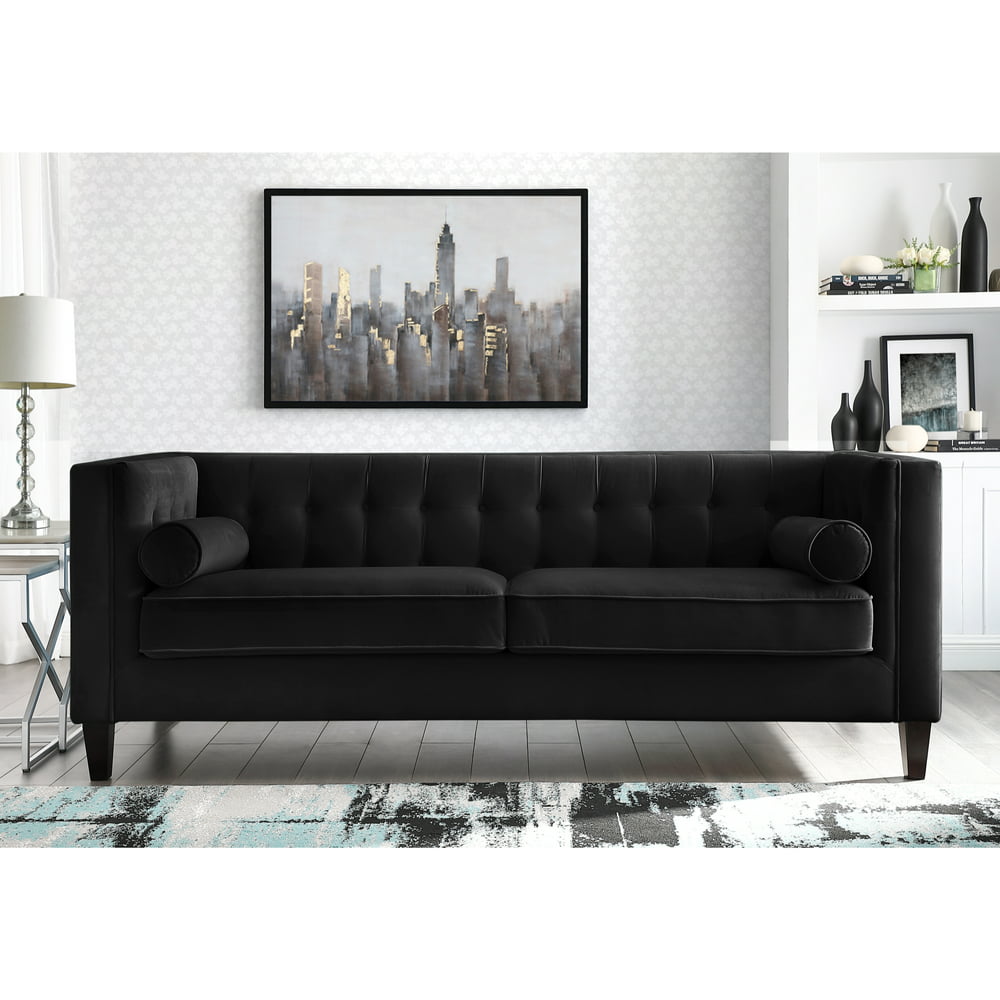 Inspired Home Rin Velvet Sofa Button Tufted Square Arms Tapered Legs