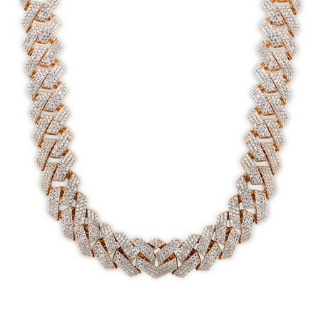 Gold Plated 925 Sterling Silver Encrusted Square Miami Cuban Link Chain 13mm 24" Jewelry Female