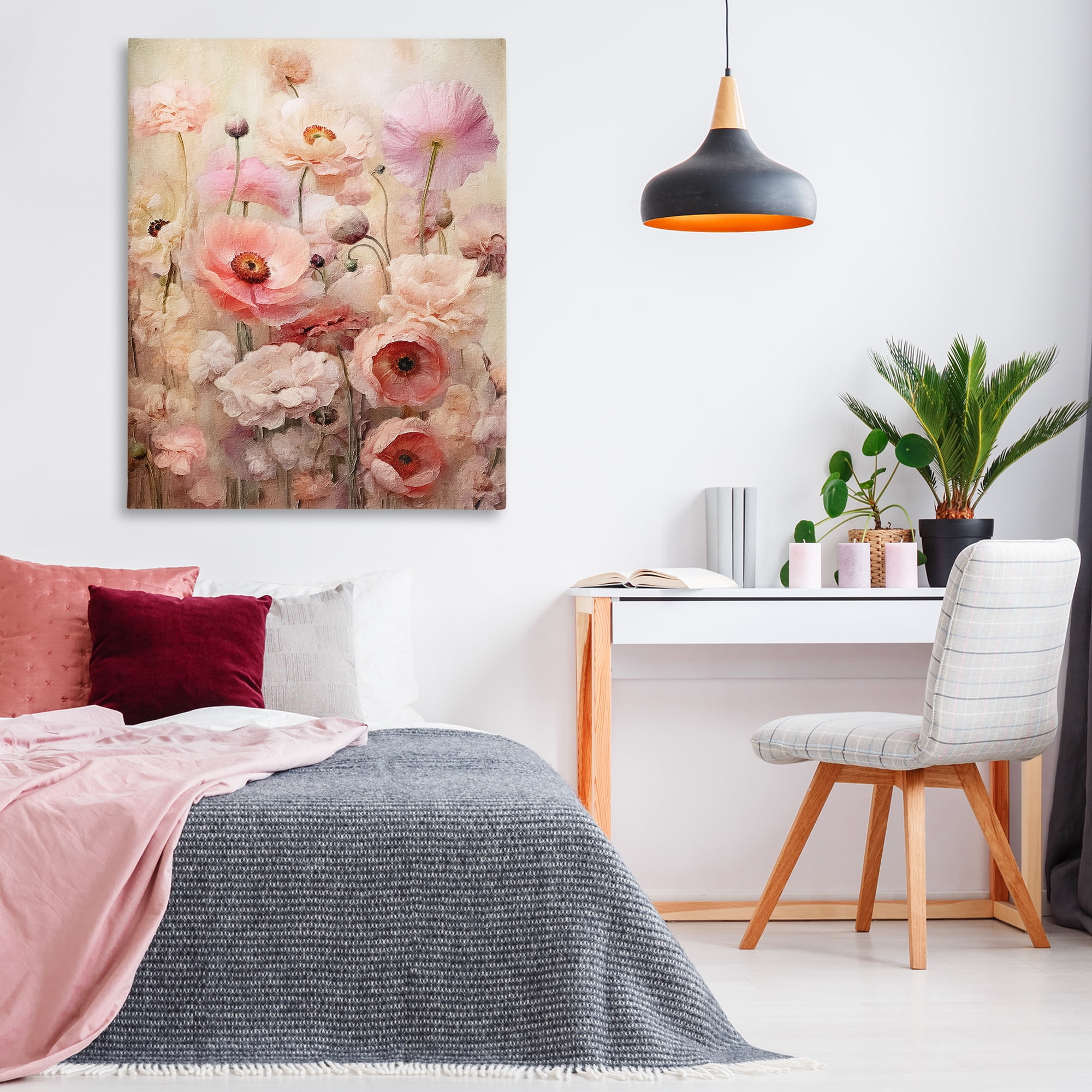 Stupell Industries Pink Flower Garden Botanical & Floral Painting Gallery Wrapped Canvas Art Print Wall Art, 36 x 48