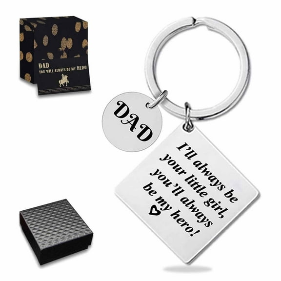Dad Gifts Keychain Father’s Day Gifts from Son Daughter Children Square Keyring Birthday Christmas Gifts for Papa Daddy - Heroes For Girls Silver 01