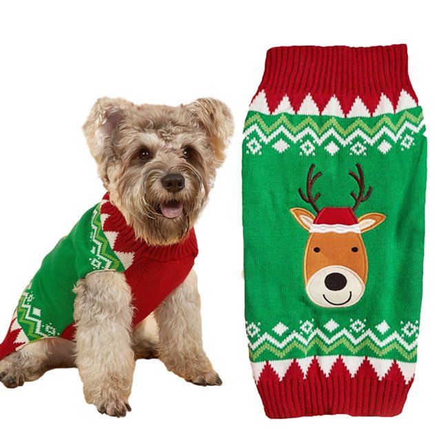 Dogs Button Knit Sweater Christmas Cats Costumes Super Warm Embroidery Sweater for Small to Large Sized Dogs