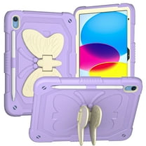 Dteck Shoulder Strap Case for iPad 10th Generation 10.9 inch 2022,iPad 11-inch (A16) 2025 Heavy Duty Rubber Case Butterfly Wings Kickstand with Pencil Holder Kids Girls Shockoroof Cover,Purple Beige