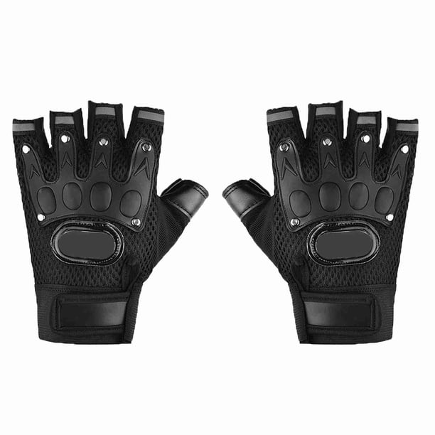 guantes de conducción de medio dedo de tela de malla con protección para las articulaciones de las manos y cierre de velcro para motocicleta.
